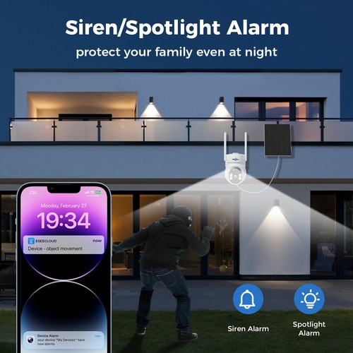Hiseeu WIFI Solar Battery 4MP Wireless PTZ Security Camera Outdoor PIR Detection - Picture 5 of 8