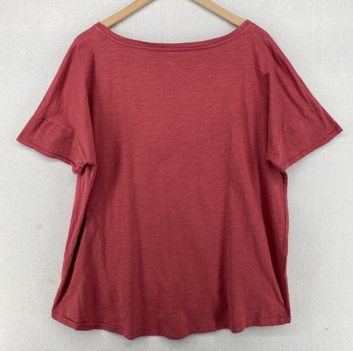 EILEEN FISHER Top M Organic Cotton Slub Jersey Round Neck Short Sleeve Red - Picture 3 of 12