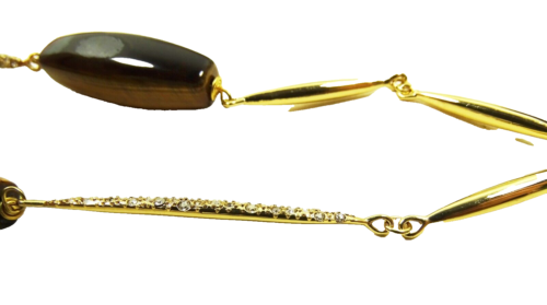 ALEXIS BITTAR Yellow Gold Plated Elongated Tiger's Eye Beads Layered Necklace - Picture 8 of 8