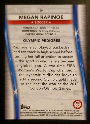 2020-21 Topps US Olympics & Paralympics Silver #20 Megan Rapinoe -USA Soccer - Picture 2 of 2