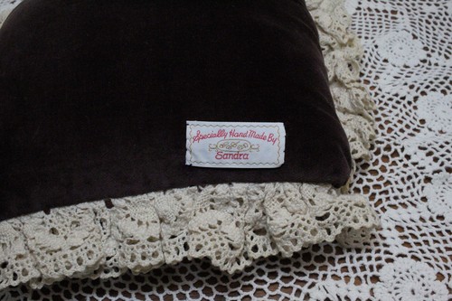 Vintage Cross Stitch Accent Pillow 8x7” Handcrafted Lace Trim Pink Floral - Picture 5 of 8