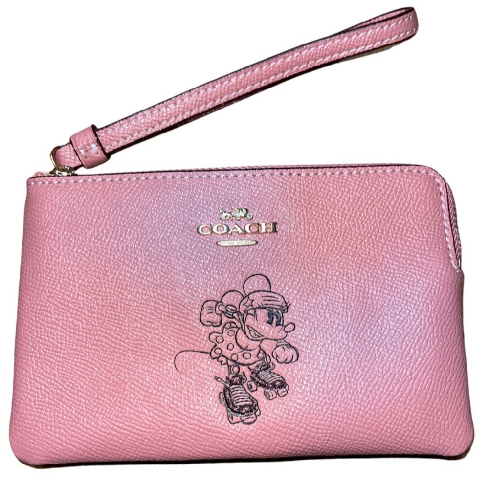 Coach Disney Minnie Mouse Wristlet Wallet Rose Pink Corner Zip New