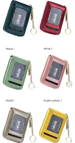 Womens Mens RFID Real Leather Card Wallet Zip Clutch Coin Small Pocket Key Ring - Picture 8 of 42