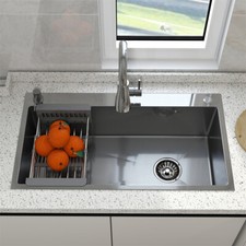 Stainless Steel Kitchen Sink Drop In Single Bowl Top Mount Sinks w/Faucet Silver