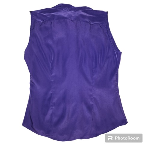 Banana Republic Royal Blue Sleeveless Blouse V Neck Button Darted Size 4 - Picture 2 of 5