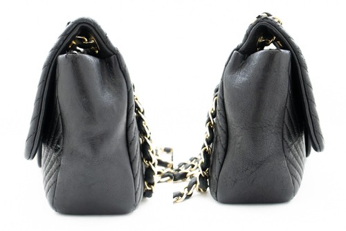 k59 Chanel Authentic Chevron V-Stitch Leather Chain Shoulder Bag Single Flap Mat - Picture 5 of 18