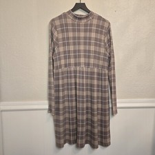 SO Babydoll Long Sleeve Dress Soft Knit Brown Plaid Mock Neck Ribbed XXL 2X