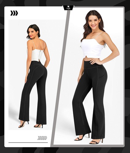 Bootcut Yoga Pants for Women with Pockets High Waisted Workout Pants Tummy Co... - Picture 5 of 6