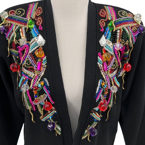 Diane Freis Knits Beaded Jeweled Jacket Black Evening Womens Size M/L Vtg 1980s - Picture 5 of 12
