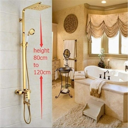 Bath Select Florence Gold Shower Set With 8" Rainfall Square Shower Head- BS17AG - Picture 1 of 4