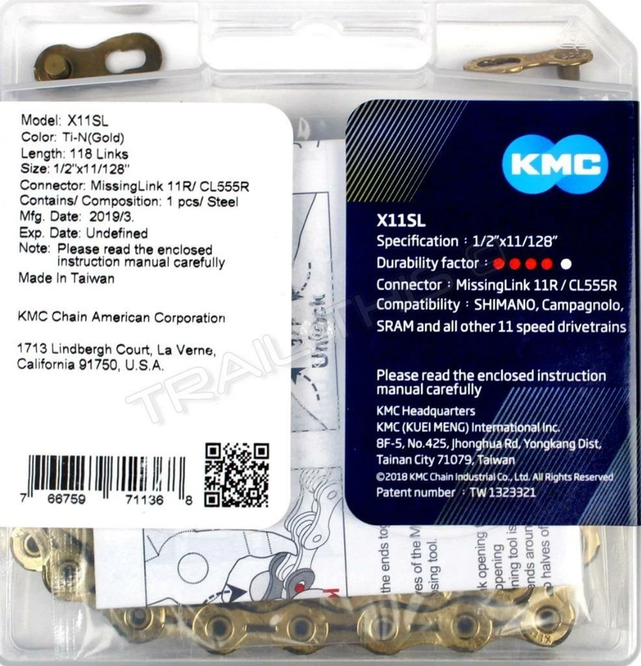 KMC X11SL Gold 11-Speed Road / CX Bike Chain Ti-N 118L fits Campy SRAM Shimano - Image 2 of 3