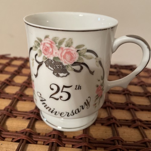 Lefton China 25th Anniversary Tasse Neu Vintage 1988 Neu aus altem Lagerbestand Hochzeitstag Teetasse - Bild 1 von 7