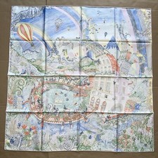 New Hermes Silk Les Folies du Faubourg scarf 90cm 34"x34" green blue