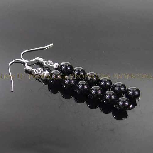 6/8/10/12mm Assorted Natural Gemstone Beaded Dangle Silver Plated Hook Earrings - Picture 27 of 31
