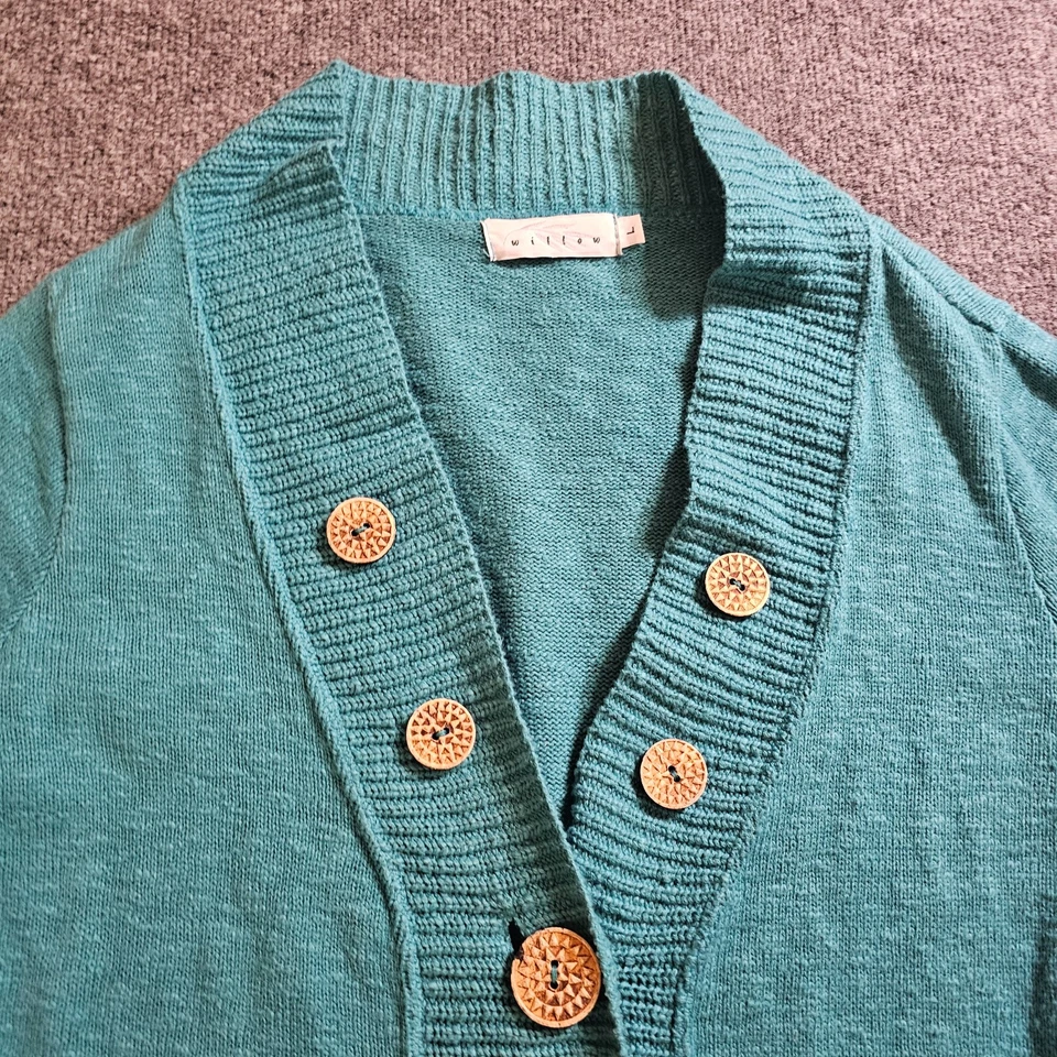 Cárdigan Suéter Mujer Grande Verde Tejido Botones Sol Manga 3/4 Informal Foto 2 de 4