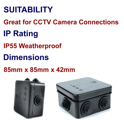 4X CCTV Outdoor BLACK IP Junction Box IP55 For Cameras CCTV 85x85x42mm - Picture 5 of 7