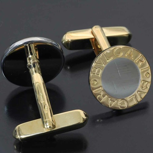 BVLGARI Two Tone 18K Yellow Gold & Steel Round Cufflinks D8304 - Picture 3 of 7