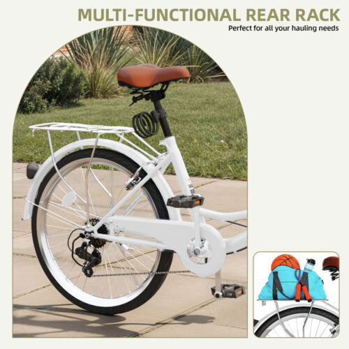 26" Adult Women Cruiser Beach City Bicycle 7 Speed Front Basket Adjustable Seat - Picture 4 of 14