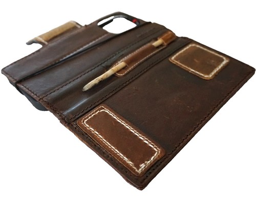 Genuine Leather Case for Iphone 14 13 16E 15 16 Pro Max Plus Wallet patchs Diy - 第 9/9 張圖片
