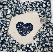 Broken China Mosaic Tile Arts and Craft Supplies - Blue White Heart Tile E818