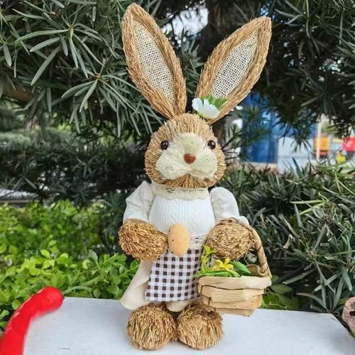 Decorazione coniglio pasquale intrecciato a mano 35 cm - coniglietto tessuto erba per feste primaverili - Foto 13 di 20