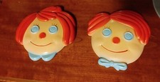 Vintage Raggedy Ann  Andy Face Wall Hanging Plaque Plaster Red Hair