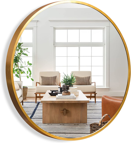 round Mirror Circle Mirror Metal Framed Wall Mirror Large Vanity Hanging Decorat