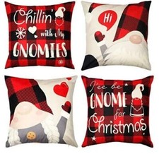 D-FantiX Gnome Christmas Pillow Covers 18x18 Set of 4, Christmas Decorations