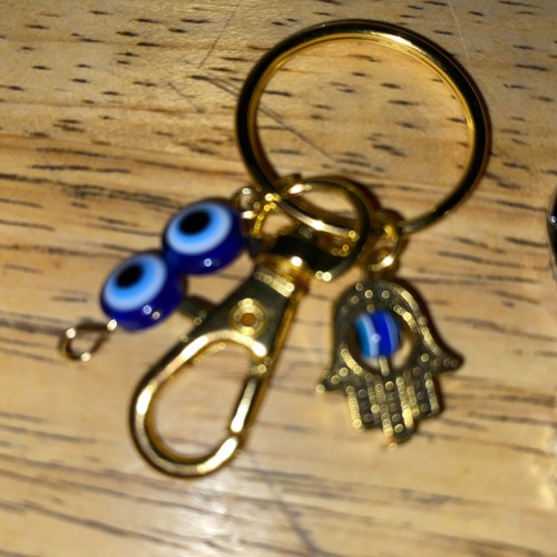 Schlüsselanhänger/Geldbörse Anhänger-2 Evil Eye Hamsa-1 Gold & 1 Silber mit blauem Auge Perle - Bild 3 von 7