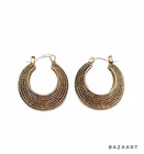 Vintage Textured Gold Tone Tapered Rope Hoop Earrings 1" Costume Fashion Jewelry