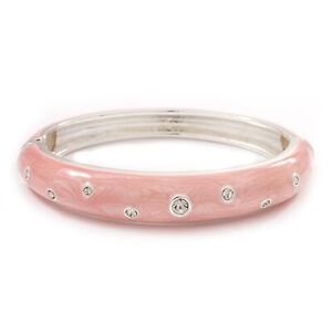 17cm Length Pink/Clear Diamante Floral Bracelet In Rhodium Plated Metal