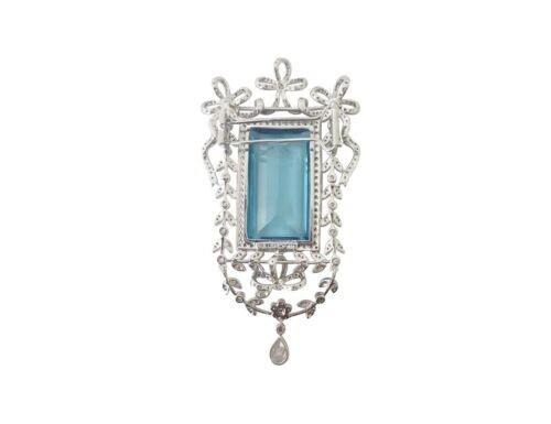 4CT Emerald Lab Created Aquamarine Filigree Design Brooch 14K White Gold Plated - Picture 4 of 5