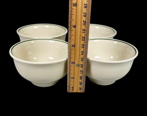 HLC Homer Laughlin Custard Bowls Restaurant Ware Green Stripe USA Set of 4 - Picture 8 of 9