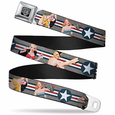 1.5 Wide-24-38 Inches Buckle-Down Unisex-Adults Seatbelt Belt Regular pin up Girl Poses c Star//Stripes Gray//Blue//White//red
