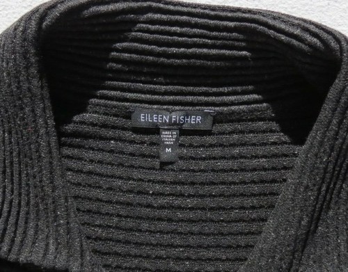 EILEEN FISHER Charcoal Textured Knit Long Cardigan Sweater Sweater Coat size M - Picture 4 of 6