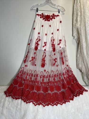 FREE PEOPLE  English Garden Embroidered Mesh Tulle Sheer Maxi Skirt XS - Bild 3 von 8