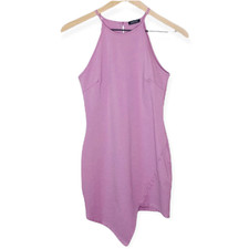 Lovely Day Purple Asymmetrical Hem Stretch Bodycon Mini Dress Halter Medium