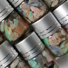 1x JAR AUSTRALIAN OPAL CHIPS ROUGH In GLASS BOTTLE Lightning Ridge Coober Pedy