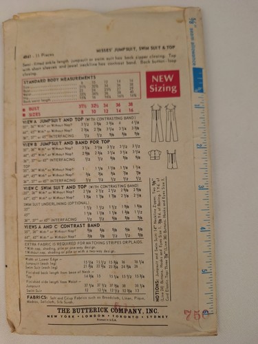 Vtg 70's Butterick 4841 Swimsuit Jumpsuit Size 8 Sewing Pattern - Picture 2 of 2