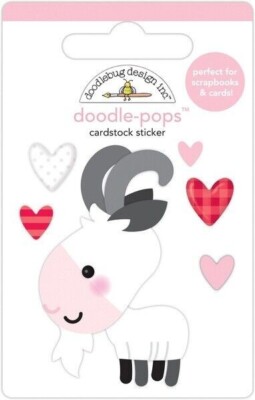 Doodlebug Stickers Doodle-Pop 3D - Baby Billy Goat with Hearts, NEW