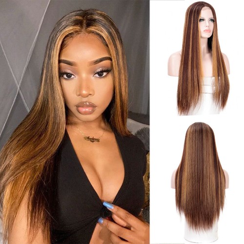 Highlight Wig Brazilian Straight Human Hair Full Wigs Ombre Brown Honey Blonde - Picture 3 of 12