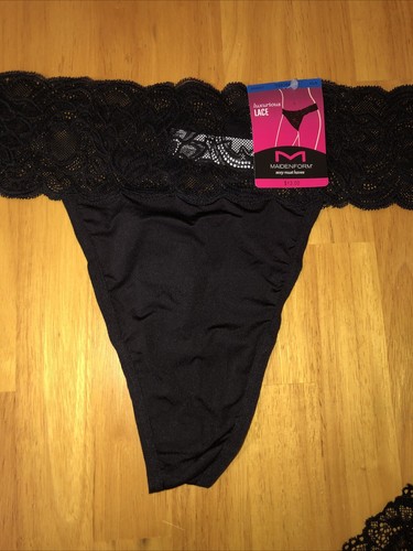 MaidenForm Black Lace Thongs 2 PK New With Tags XL/8  - Picture 8 of 16