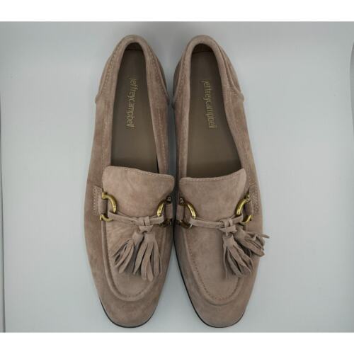 EUC -JEFFREY CAMPBELL Velvit In Taupe Suede Tassel Loafer Shoes - Size 10 - Picture 2 of 9