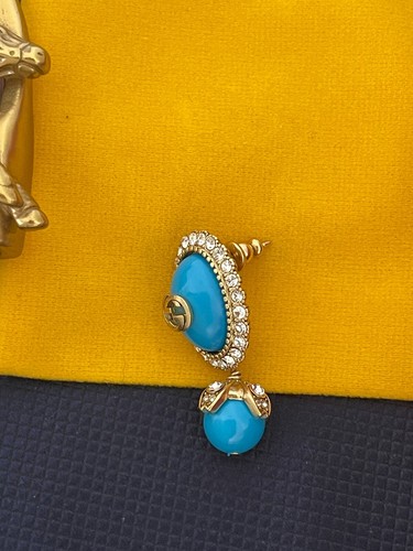Blue Gucci Earrings Gold Brass Drop Dangle - Picture 6 of 8