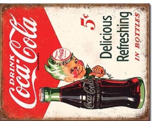 Coca Cola Coke Sprite Boy 5 Cent Advertising Vintage Retro Style Metal Tin Sign - Picture 3 of 4
