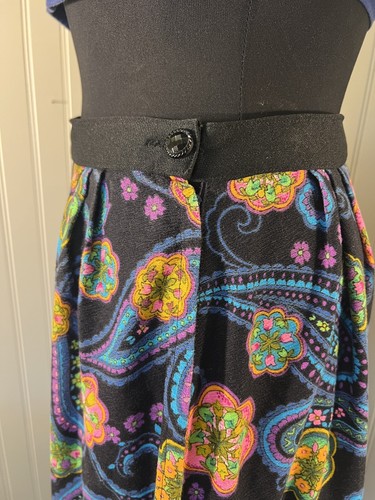 Vintage 60s-70s Hippy Flower Power Paisley Cotton Bar Cloth Vibrant Maxi Skirt S - Picture 6 of 9