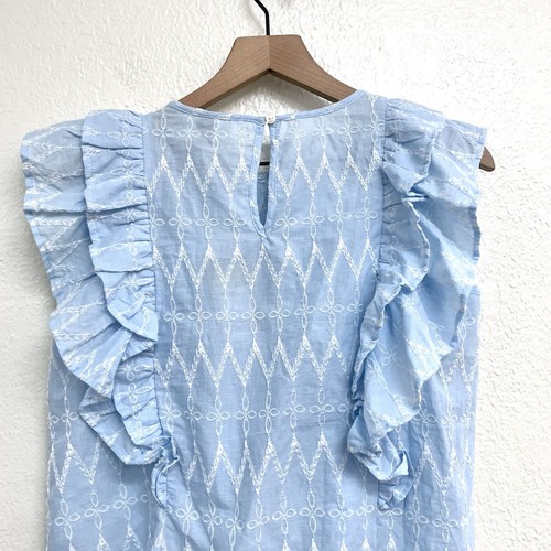 Universal Thread Women’s XS Ruffle Flutter Sleeve Embroidered Top Baby Blue - Picture 8 of 9