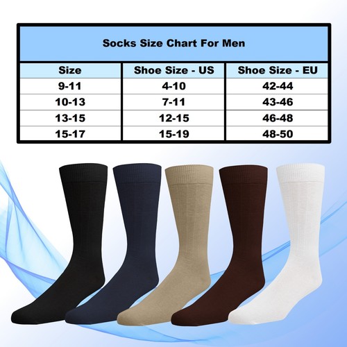 EMEM Men's Ribbed Cotton Classic Crew Dress Socks 5-Pack, Big and Tall Available - Picture 60 of 85