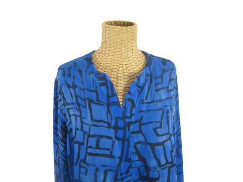 Annie Turbin Womens XL Blue Black Ombre Geometric LS Silk Tunic Shirt X-Large - Picture 8 of 11