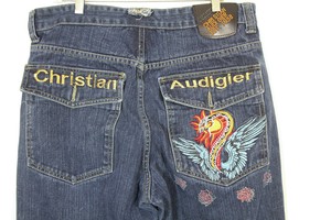 Christian-Audigier-Men-039-s-Denim-Blue-Jeans-Button-Fly-Dragon-SIZE-36